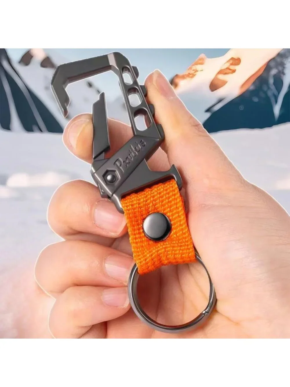 Heavy-Duty Metal Carabiner Keychain Clip with Bottle Opener & Lanyard Ring